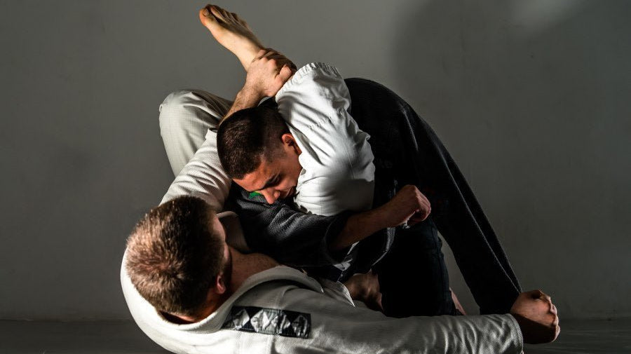 2 men showcasing bjj moves.
