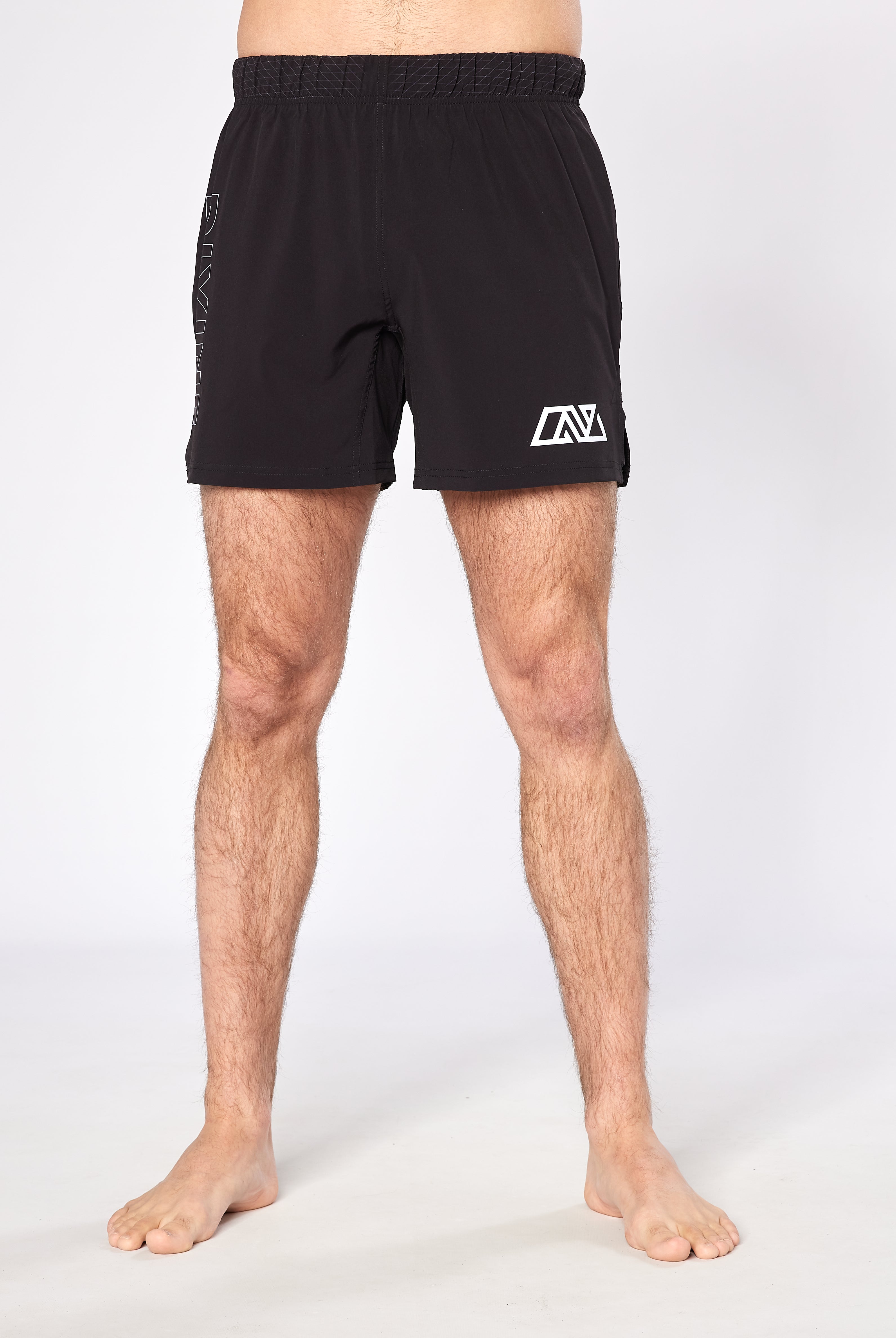 Black pair of ranked bjj shorts front view