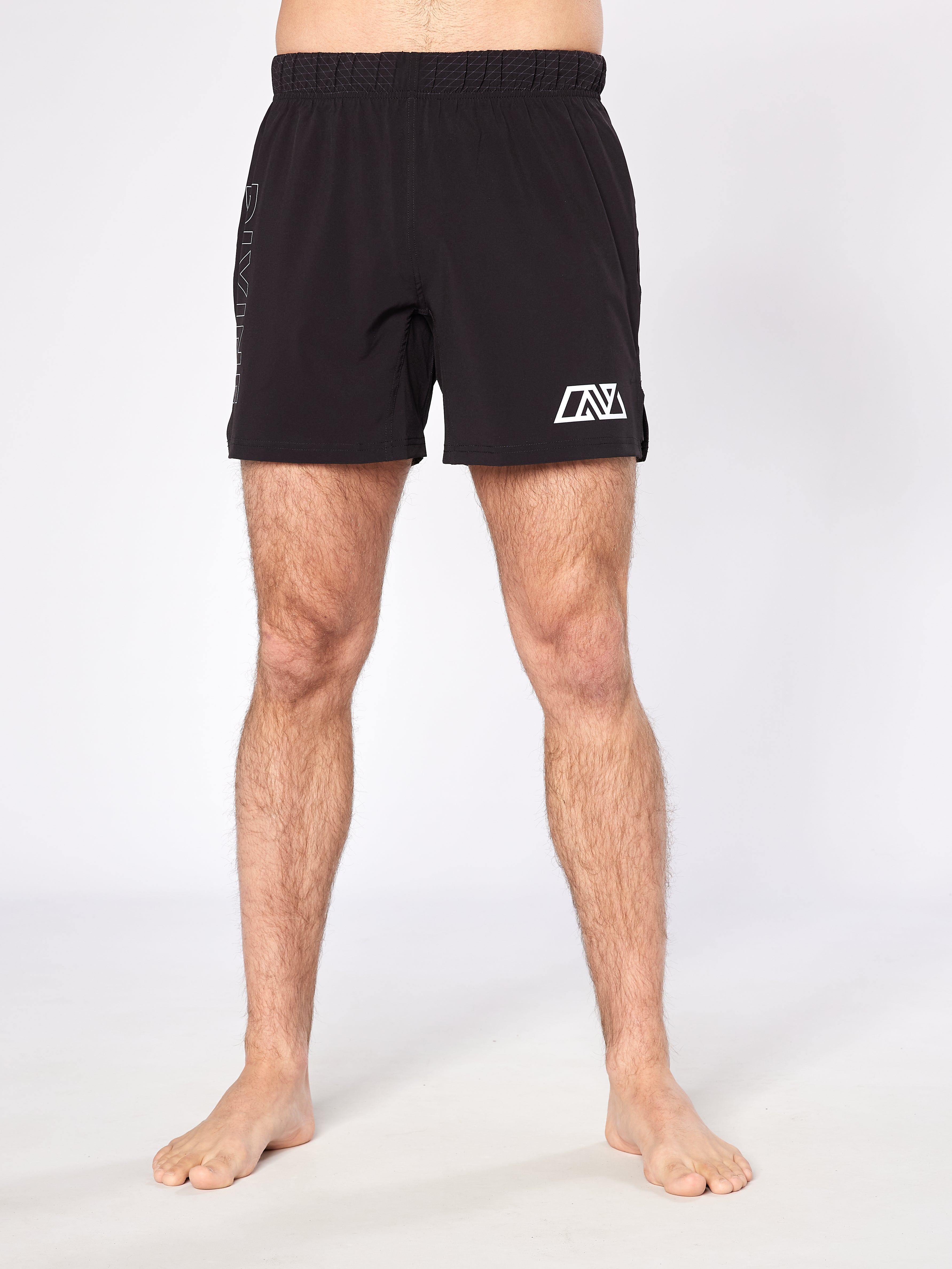 Black pair of ranked bjj shorts front view